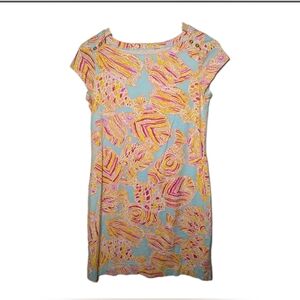Lilly Pulitzer Sheath Dress Short Sleeve Size Small Multi Fish Print